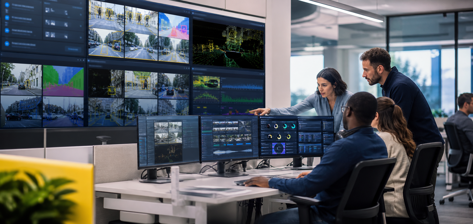 Enterprise AI training data team reviewing computer vision, LiDAR and dataset quality workflows